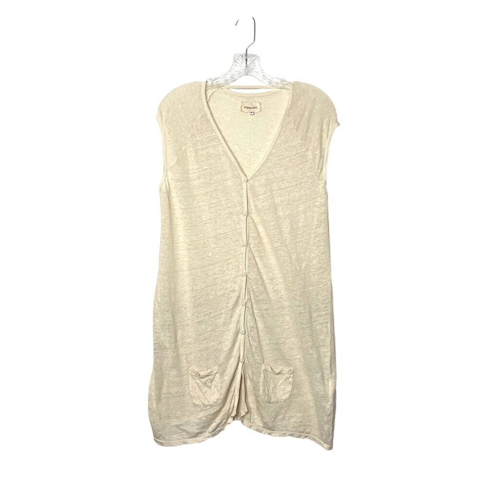 JW Pete & Greta Women's Sleeveless Beige Linen Button Down Long Cardigan Size S